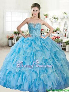 Attractive Sweetheart Sleeveless Lace Up Ball Gown Prom Dress Baby Blue Organza and Tulle