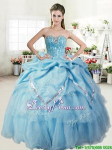 New Style Baby Blue Organza and Taffeta Lace Up Vestidos de Quinceanera Sleeveless Floor Length Beading and Pick Ups