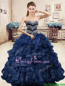 Inexpensive Spring and Summer and Fall and Winter Organza Sleeveless Floor Length 15th Birthday Dress andBeading and Ruffles