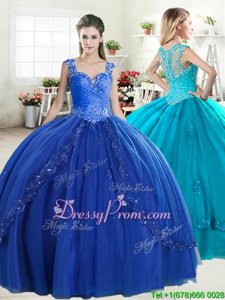 Glamorous Royal Blue Ball Gowns Organza Sweetheart Sleeveless Beading Floor Length Zipper Sweet 16 Dresses
