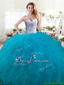 Beautiful Floor Length Ball Gowns Sleeveless Baby Blue Sweet 16 Dresses Lace Up