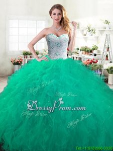 Flirting Floor Length Green Sweet 16 Dresses Sweetheart Sleeveless Lace Up