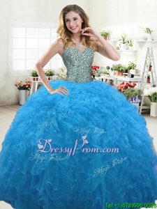 Baby Blue Sweetheart Lace Up Beading and Ruffles Quinceanera Dresses Sleeveless