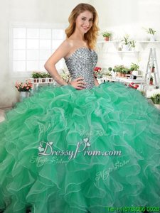 Affordable Sleeveless Beading and Ruffles Lace Up Quince Ball Gowns