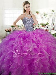 Ball Gowns 15 Quinceanera Dress Fuchsia Sweetheart Organza Sleeveless Floor Length Lace Up