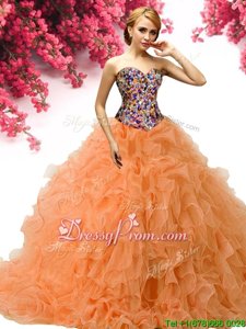 Spring and Summer and Fall and Winter Organza Sleeveless Floor Length Sweet 16 Dress andBeading and Ruffles