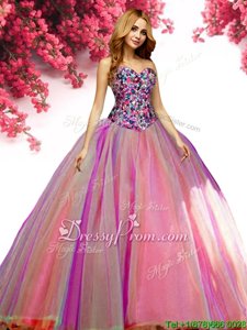Discount Sweetheart Sleeveless Tulle Sweet 16 Quinceanera Dress Beading Lace Up