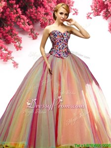 Excellent Multi-color Lace Up Sweetheart Beading 15th Birthday Dress Tulle Sleeveless