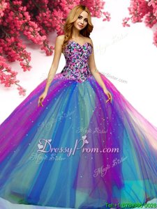 Charming Sweetheart Sleeveless Lace Up Sweet 16 Quinceanera Dress Multi-color Tulle