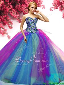 High Class Multi-color Sleeveless Floor Length Beading Lace Up Ball Gown Prom Dress