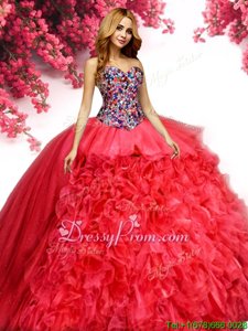 Flirting Sleeveless Beading and Ruffles Lace Up Sweet 16 Quinceanera Dress