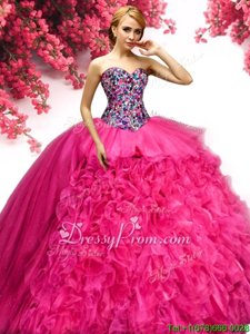 Affordable Sleeveless Lace Up Floor Length Beading and Ruffles 15th Birthday Dress