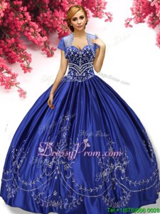 Best Selling Sweetheart Sleeveless Lace Up 15 Quinceanera Dress Royal Blue Taffeta