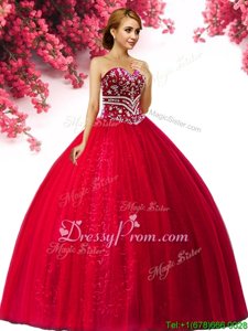 Dazzling Red Sleeveless Beading Floor Length Sweet 16 Quinceanera Dress