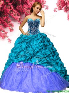 Ball Gowns Sleeveless Teal 15th Birthday Dress Brush Train Lace Up