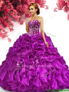 High Class Fuchsia Sleeveless Beading and Ruffles Floor Length Quinceanera Gowns