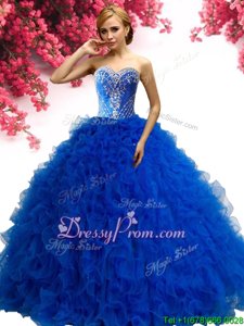 Hot Selling Ball Gowns Sweet 16 Quinceanera Dress Royal Blue Sweetheart Tulle Sleeveless Floor Length Lace Up
