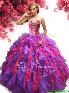 Sweetheart Sleeveless Organza Ball Gown Prom Dress Ruffles Lace Up