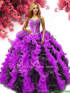 Chic Multi-color Organza Lace Up Sweetheart Sleeveless Floor Length Quinceanera Gowns Beading and Ruffles