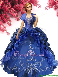 Attractive Sleeveless Floor Length Beading and Embroidery Lace Up Quinceanera Gowns with Royal Blue