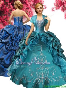 Admirable Ball Gowns 15 Quinceanera Dress Teal Sweetheart Taffeta Sleeveless Floor Length Lace Up