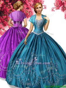 Amazing Sleeveless Floor Length Beading and Embroidery Lace Up Quinceanera Dresses with Teal