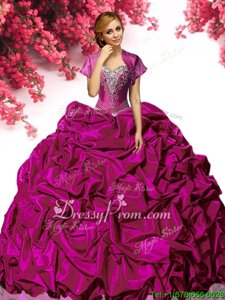 Custom Made Fuchsia Sleeveless With Train Beading and Ruffles Lace Up Quinceanera Gown