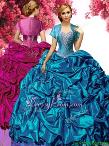 Enchanting Aqua Blue Lace Up Vestidos de Quinceanera Beading Sleeveless With Train Sweep Train