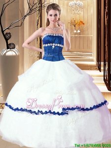 White Sleeveless Organza Lace Up Quinceanera Gowns forMilitary Ball and Sweet 16 and Quinceanera