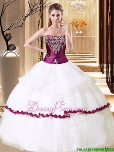 Fantastic White Quince Ball Gowns Military Ball and Sweet 16 and Quinceanera and For withBeading Strapless Sleeveless Lace Up