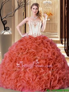 Floor Length Lace Up Sweet 16 Dress Orange and In forMilitary Ball and Sweet 16 and Quinceanera withEmbroidery and Ruffles