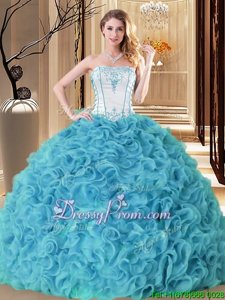 Suitable Sleeveless Lace Up Floor Length Embroidery and Ruffles Quinceanera Gowns