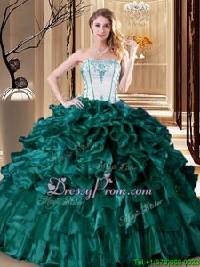 Turquoise Ball Gowns Ruffles and Ruffled Layers Ball Gown Prom Dress Lace Up Organza Sleeveless Floor Length