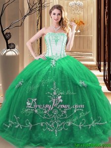 Edgy Green Lace Up 15 Quinceanera Dress Embroidery Sleeveless Floor Length