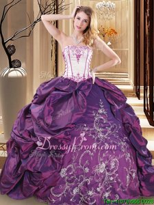 Ideal Floor Length Lace Up Ball Gown Prom Dress Purple and In forMilitary Ball and Sweet 16 and Quinceanera withEmbroidery