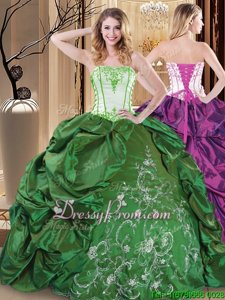 Classical Green Sweet 16 Dresses Military Ball and Sweet 16 and Quinceanera and For withEmbroidery Strapless Sleeveless Lace Up