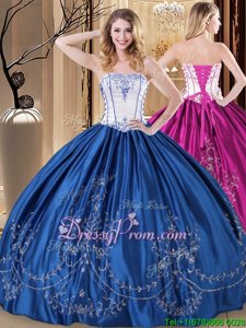 Luxurious Embroidery Quinceanera Dress Royal Blue Lace Up Sleeveless Floor Length