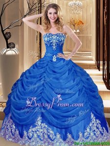 Luxury Royal Blue Tulle Lace Up Quinceanera Dress Sleeveless Floor Length Appliques and Pick Ups