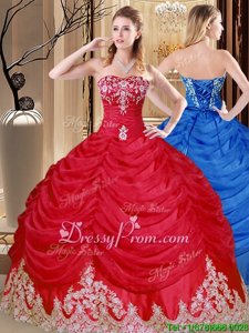 Customized Coral Red Lace Up Sweetheart Appliques and Pick Ups 15th Birthday Dress Tulle Sleeveless