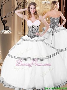 Trendy Sleeveless Organza Floor Length Lace Up 15th Birthday Dress inWhite forSpring and Summer and Fall and Winter withRuffles