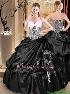 Beautiful Black Sweetheart Neckline Appliques and Pick Ups Quinceanera Dresses Sleeveless Lace Up