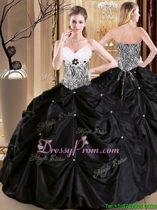 High Class Sleeveless Floor Length Pick Ups Lace Up Sweet 16 Dresses with Black