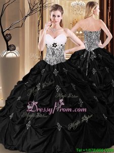 Deluxe Black Sleeveless Floor Length Appliques and Pick Ups and Pattern Lace Up Vestidos de Quinceanera