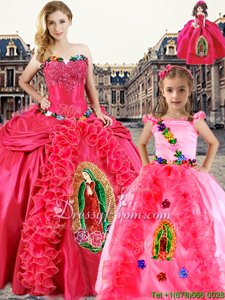 Dazzling Coral Red Sleeveless Beading and Embroidery and Ruffles Floor Length Sweet 16 Quinceanera Dress